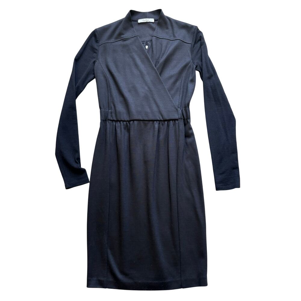 Max Mara Black Wool Wrap Dress Womens IT 40/US 6 Knee Length Minimalist Italy